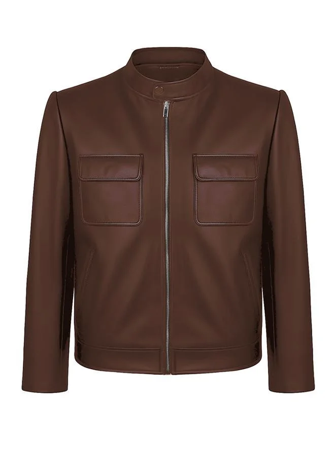 FELIX HARDY Genuine Leather High Neck Biker Jacket