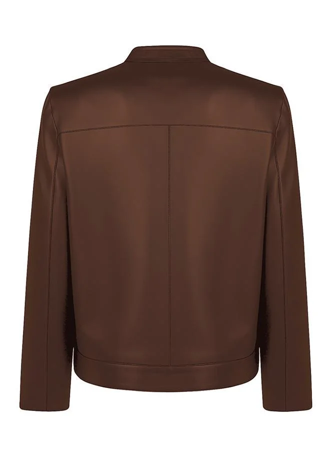 FELIX HARDY Genuine Leather High Neck Biker Jacket