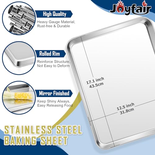 Joyfair 17.5 Inch Baking Sheet Pan with Cooling Rack Set, Joyfair Stainless Steel Toaster Oven Tray Pans with Grid Racks, Rectangular Bakeware for Cookie/Bacon, Heavy Duty & Rust-free, Dishwasher Safe - Image 2