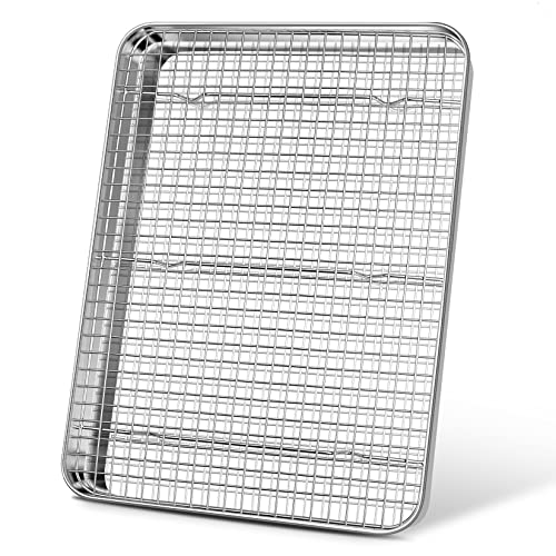 Joyfair 17.5 Inch Baking Sheet Pan with Cooling Rack Set, Joyfair Stainless Steel Toaster Oven Tray Pans with Grid Racks, Rectangular Bakeware for Cookie/Bacon, Heavy Duty & Rust-free, Dishwasher Safe - Image 1