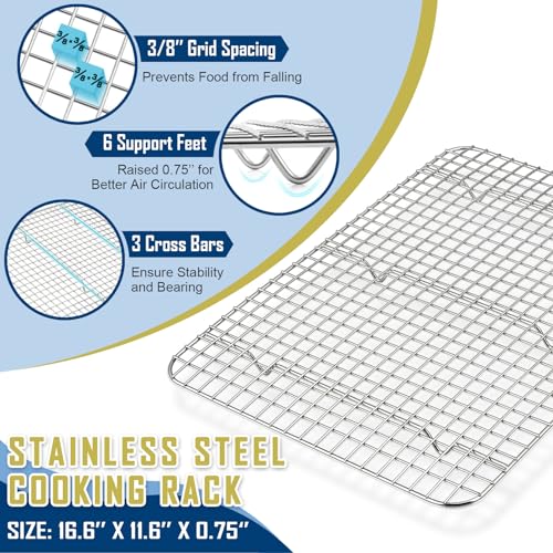 Joyfair 17.5 Inch Baking Sheet Pan with Cooling Rack Set, Joyfair Stainless Steel Toaster Oven Tray Pans with Grid Racks, Rectangular Bakeware for Cookie/Bacon, Heavy Duty & Rust-free, Dishwasher Safe - Image 3