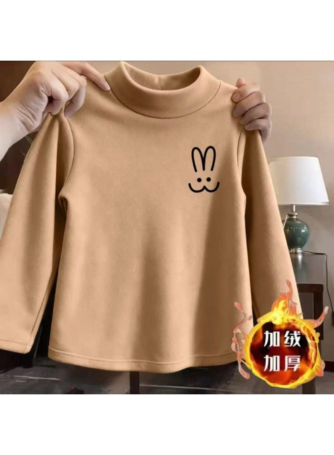 Boys And Girls Thickeneded Velvet Bottoming Shirts, Autumn And Winter Half Turtleneck Long-sleeved T-shirts, Warm Inner Wear, Trendy Velvet Tops