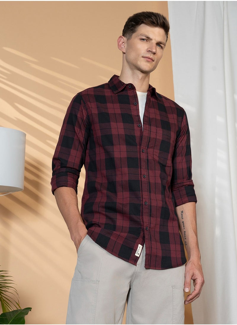 Dennis Lingo Red Casual Shirt for Men, 100% Cotton, Slim Fit  - Image 1