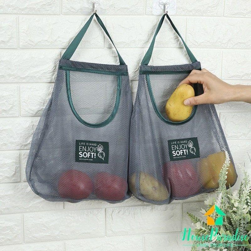 MVM Enterprise Reusable Mesh Bags for Fruit and Vegetable Hanging Storage Kitchen StorageWashable Foldable Net Bags for Fruit Veggies Green Pepper or Garbage Bag 1 PCS - Image 3