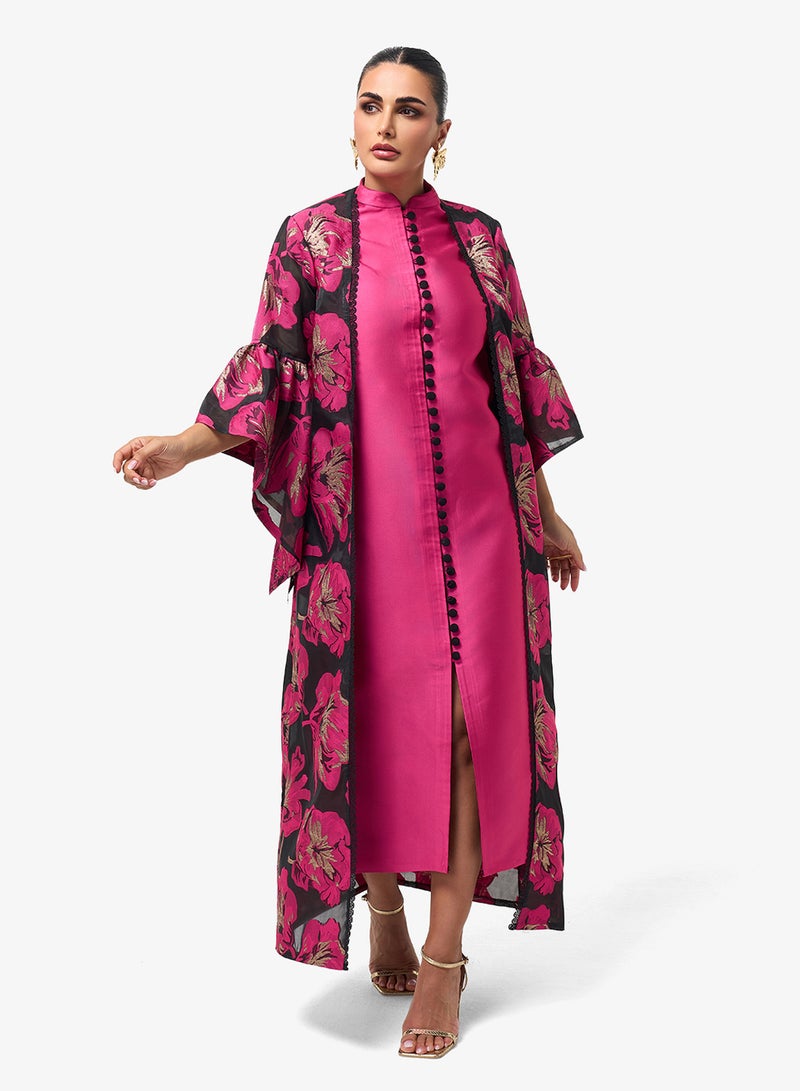 Threadz by Ajooni Flared Sleeve Printed Midi Dress - Image 4