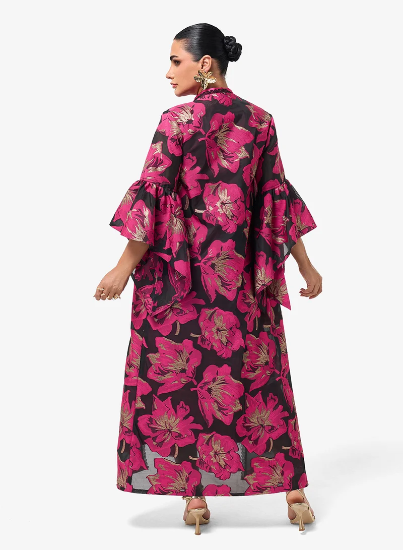 Threadz by Ajooni Flared Sleeve Printed Midi Dress