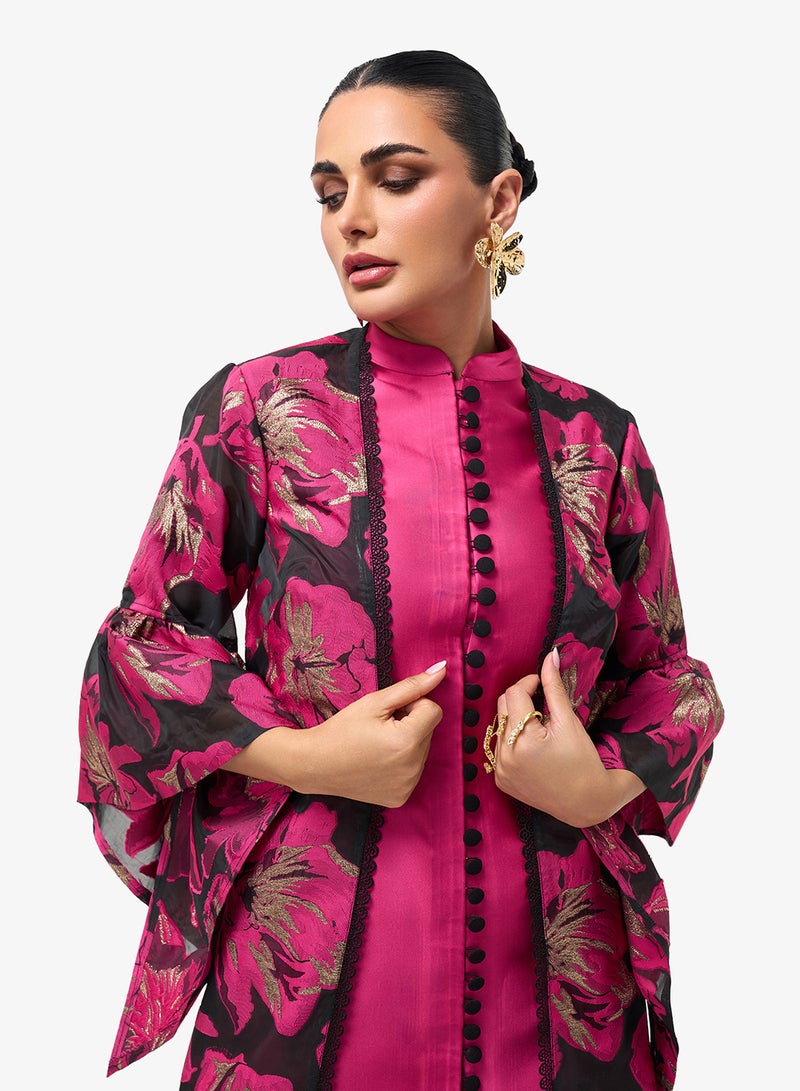 Threadz by Ajooni Flared Sleeve Printed Midi Dress - Image 3