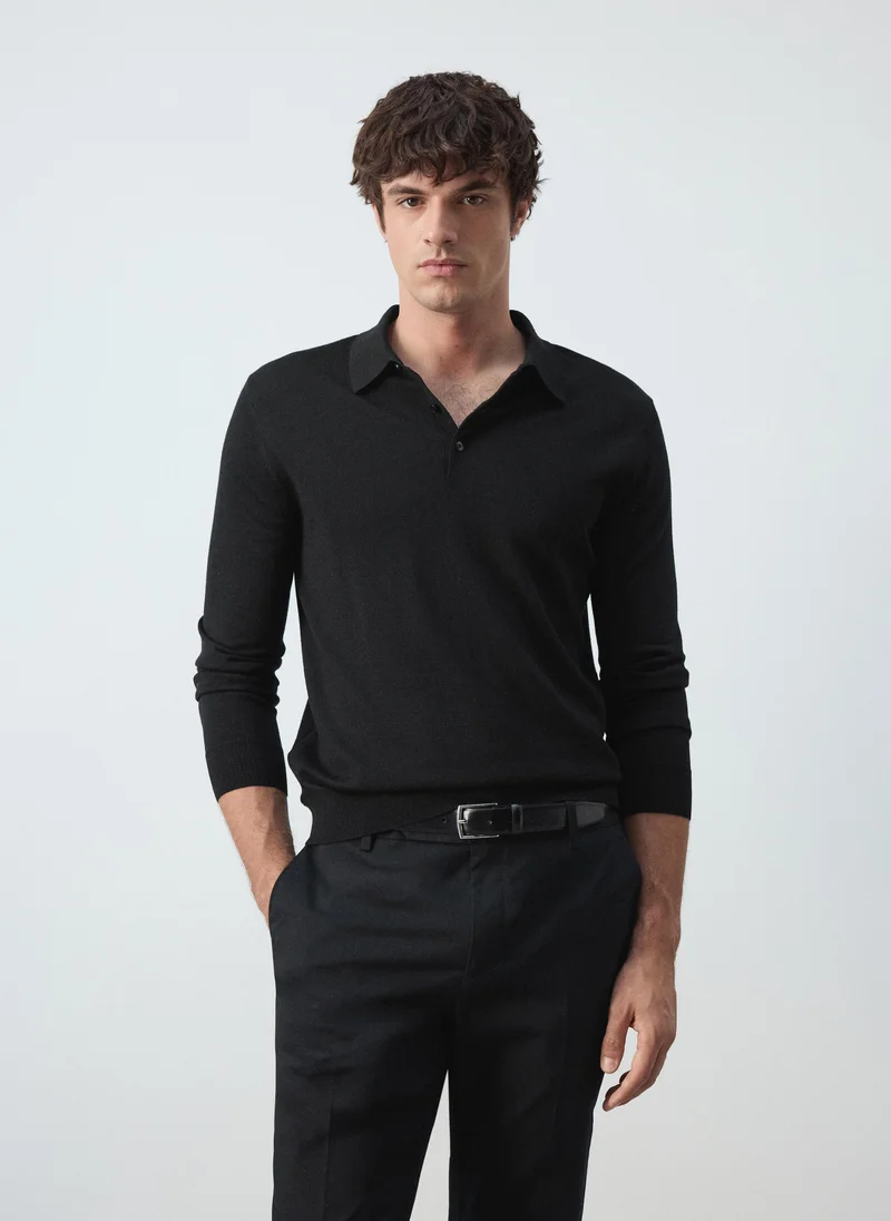Fine-knit polo jumper in 100% merino wool