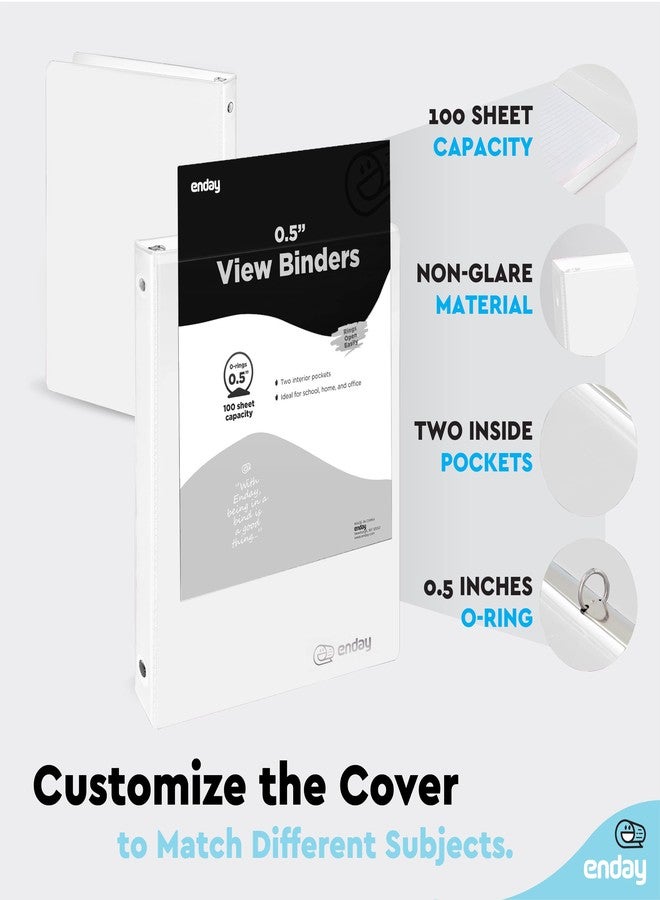 Enday ½ Inch 3 Ring Binder .5 inch, White Round Ring Binder with Clear View Cover & 2 Inside Pockets Binders, School Supplies Binders (6 PC) - by Enday - Image 5