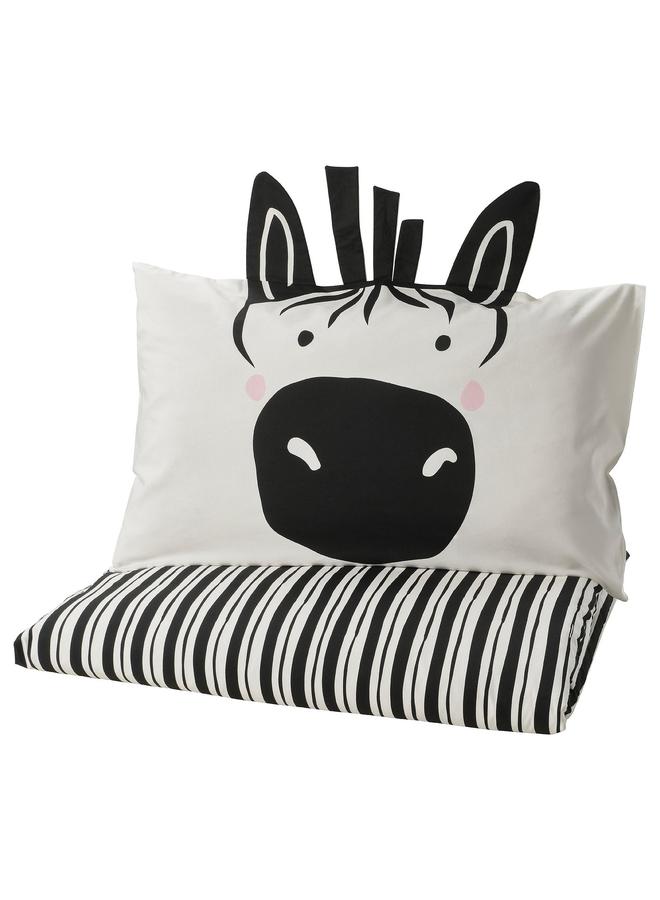 erorex Duvet cover and pillowcase, black white/zebra, 150x200/50x80 cm - Image 1