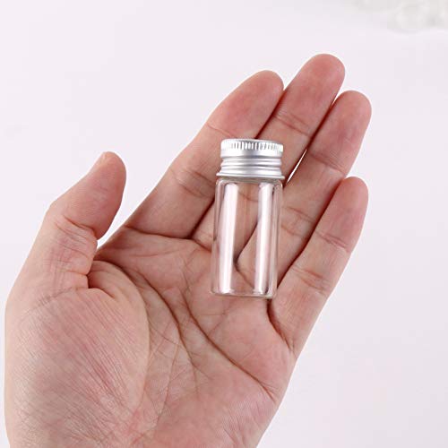 MaxMau 100 10ml Vials Small Mini Tiny Glass Bottles Clear Empty Jars with Aluminum Top Screw Lids Message Sample Bottle Wedding Favors Decorations DIY Jewelry Accessories Liquid Hold Storage - Image 3