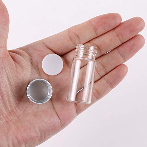 MaxMau 100 10ml Vials Small Mini Tiny Glass Bottles Clear Empty Jars with Aluminum Top Screw Lids Message Sample Bottle Wedding Favors Decorations DIY Jewelry Accessories Liquid Hold Storage - Image 2