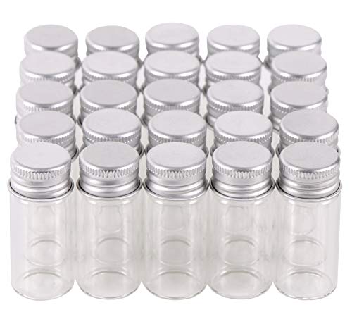 MaxMau 100 10ml Vials Small Mini Tiny Glass Bottles Clear Empty Jars with Aluminum Top Screw Lids Message Sample Bottle Wedding Favors Decorations DIY Jewelry Accessories Liquid Hold Storage - Image 1