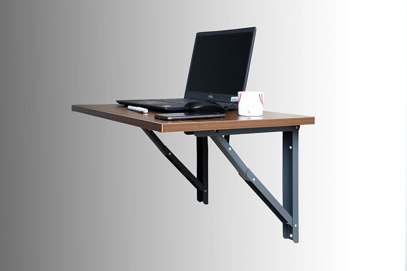 Compal Heavy Duty Foldable Table for LaptopStudyDiningMicrowaveStorageAdults Kids Study Multipurpose Utility Engineered Wood Study Table 16x24 Inch Walnut Wall Mount Table - Image 4