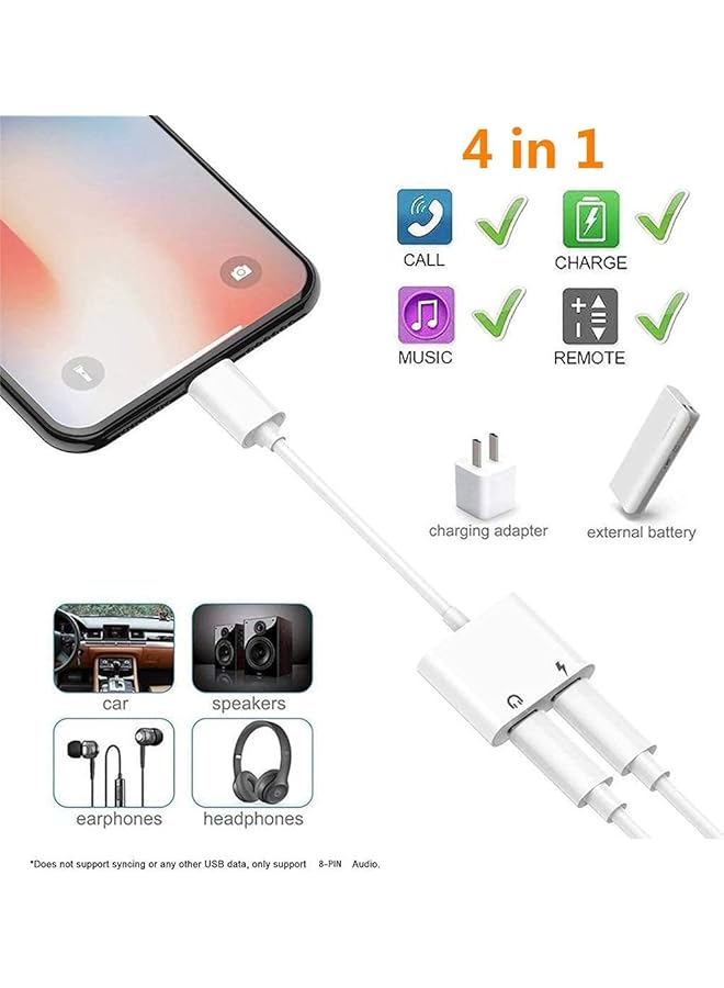 erorex For Iphone Headphones Adapter & Splitter 2 In 1 Dual Lightning Charger Cable Aux Audio Adapter Converter For Iphone 12 11  - Image 2