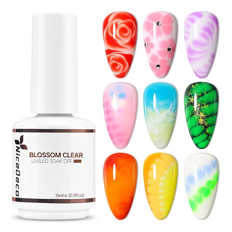 Nicedeco Hema Free Nail Blooming Gel 15ml Cruelty Free Vegan Clear Blossom Gel Polish for Spreading Effect Marble Watercolor Floral Print for DIY Nail Art - Image 1