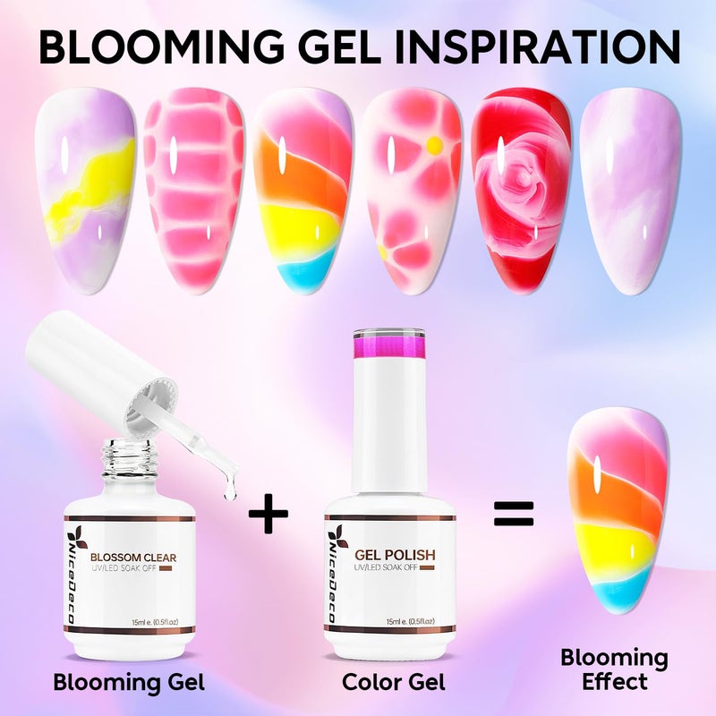 Nicedeco Hema Free Nail Blooming Gel 15ml Cruelty Free Vegan Clear Blossom Gel Polish for Spreading Effect Marble Watercolor Floral Print for DIY Nail Art - Image 2