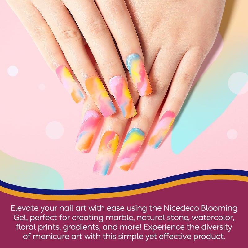 Nicedeco Hema Free Nail Blooming Gel 15ml Cruelty Free Vegan Clear Blossom Gel Polish for Spreading Effect Marble Watercolor Floral Print for DIY Nail Art - Image 4