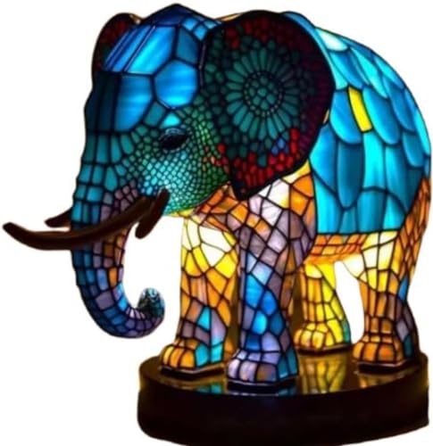 Yevheniy 3D Animal Lamp Retro Stained Animal Night Light Lamp Vintage Animals Table Lamp Bohemian Resin Animal Lamps for Bedroom Living Room Dining Room Nursery Office Home Decoration Elephant - Image 1