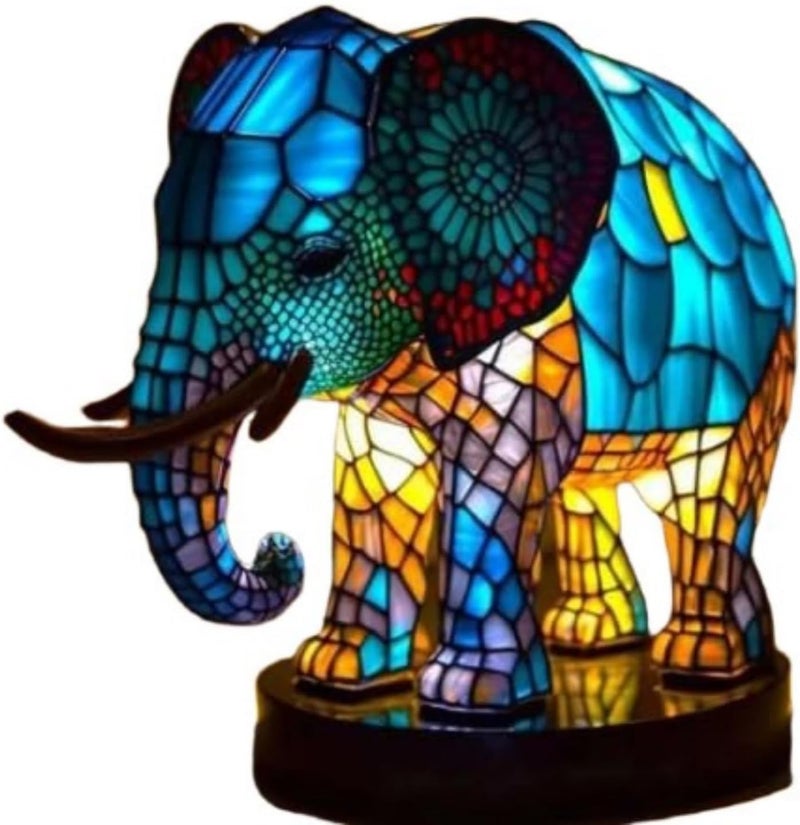 Yevheniy 3D Animal Lamp Retro Stained Animal Night Light Lamp Vintage Animals Table Lamp Bohemian Resin Animal Lamps for Bedroom Living Room Dining Room Nursery Office Home Decoration Elephant - Image 2