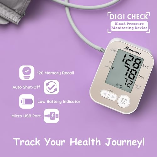 Romsons Digi Check Fully Automatic Digital Blood Pressure Monitor With 2 Years Warranty | 360° Accuracy & Precise Fit Smart Cuff | Arrhythmia and Hypertension Detector | Quick Accurate Reading | 120 Memory Recall & Smart Detector - Image 3
