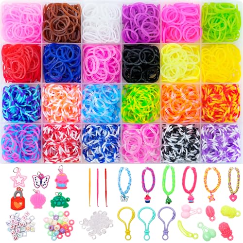 XKDOUS 24 Colors Rubber Band Bracelet Kit Bracelet Making Kit for Art and Craft Rubberband Bracelets kit for Kids Ages 6 - Image 1