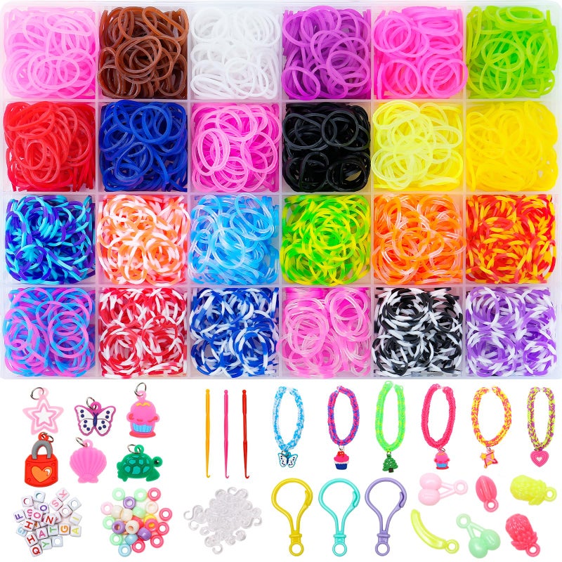 XKDOUS 24 Colors Rubber Band Bracelet Kit Bracelet Making Kit for Art and Craft Rubberband Bracelets kit for Kids Ages 6 - Image 2