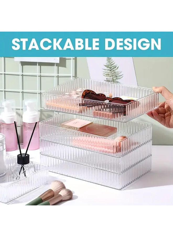 3pcs Clear Stackable Makeup Organizer Drawers Modular PET Plastic Storage For Vanity - Image 1