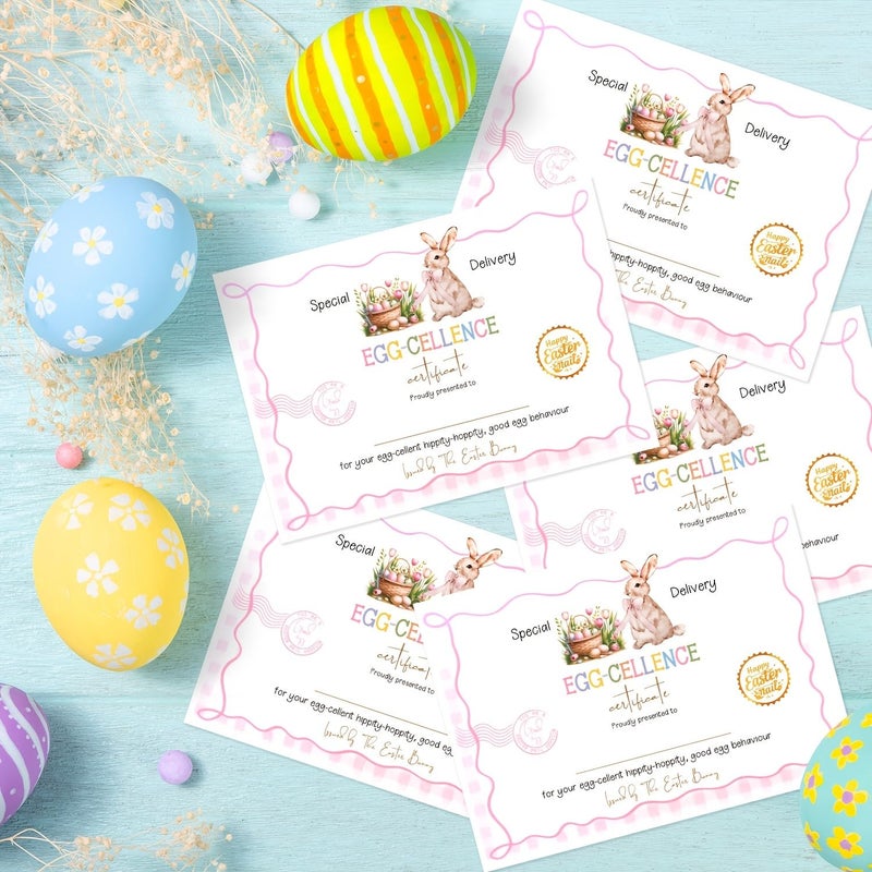 24Pcs Easter Pink Rabbit Certificate Cards Party Decorations with Egg Flower Bow Design - Image 3