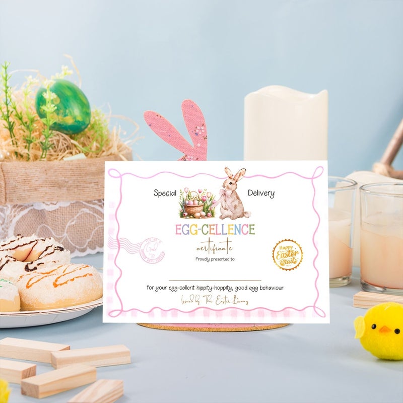 24Pcs Easter Pink Rabbit Certificate Cards Party Decorations with Egg Flower Bow Design - Image 4