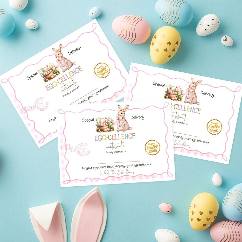 24Pcs Easter Pink Rabbit Certificate Cards Party Decorations with Egg Flower Bow Design - Image 5