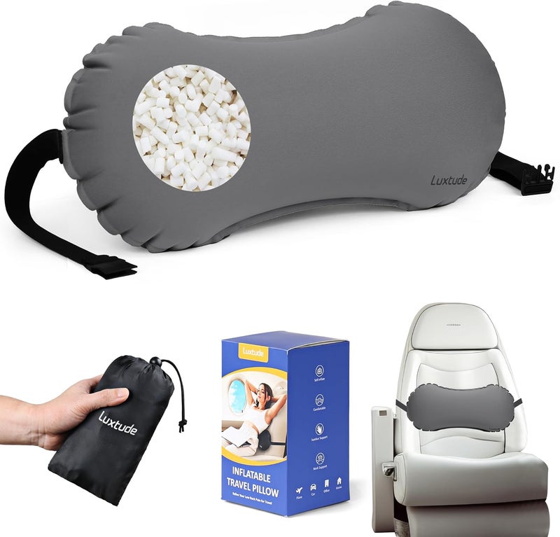 Luxtude Inflatable Lumbar Pillow for Airplane Travel, Lumbar Support Pillow for Office Chair/Car, Self-Inflating Travel Lumbar Pillow Back Support, Lower Back Pillow for Reducing Lumbar Pain - Image 1