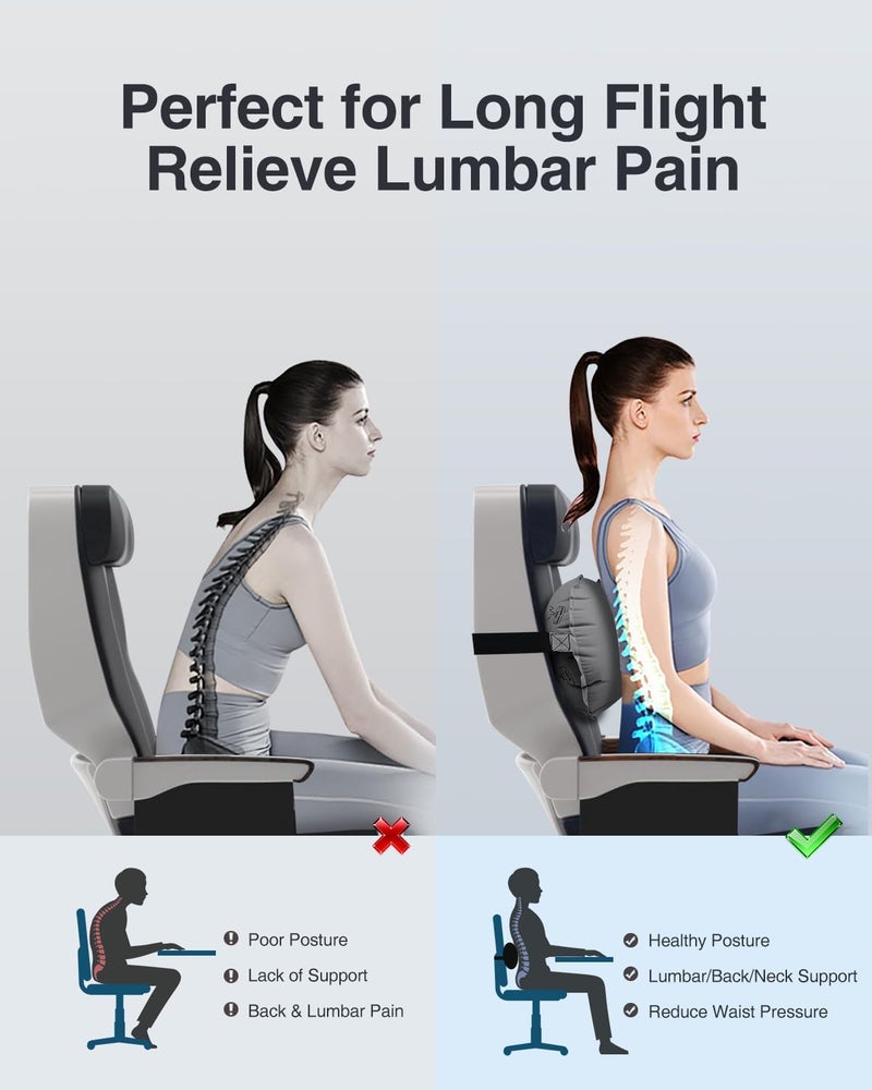 Luxtude Inflatable Lumbar Pillow for Airplane Travel, Lumbar Support Pillow for Office Chair/Car, Self-Inflating Travel Lumbar Pillow Back Support, Lower Back Pillow for Reducing Lumbar Pain - Image 2