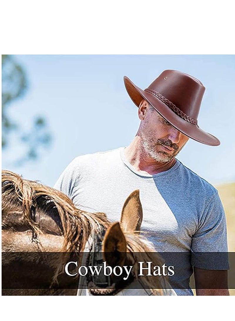 Barakah Cowboy Hats for Men and Women Western Leather Outback Wide Brim Rain Cap Classic Felt Fedora Flat Top with Buckle Belt - Image 4