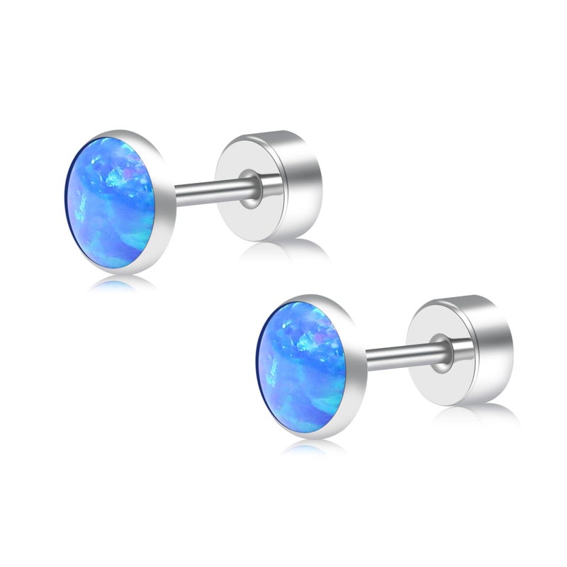 ZDE Titanium Flatback Earrings for Women Opal Blue Pacific Stud Earrings Flat Back Women Earrings Hypoallergenic Cartilage Flatback Earring Tragus Helix Tragus Conch Piercing 3mm - Image 1
