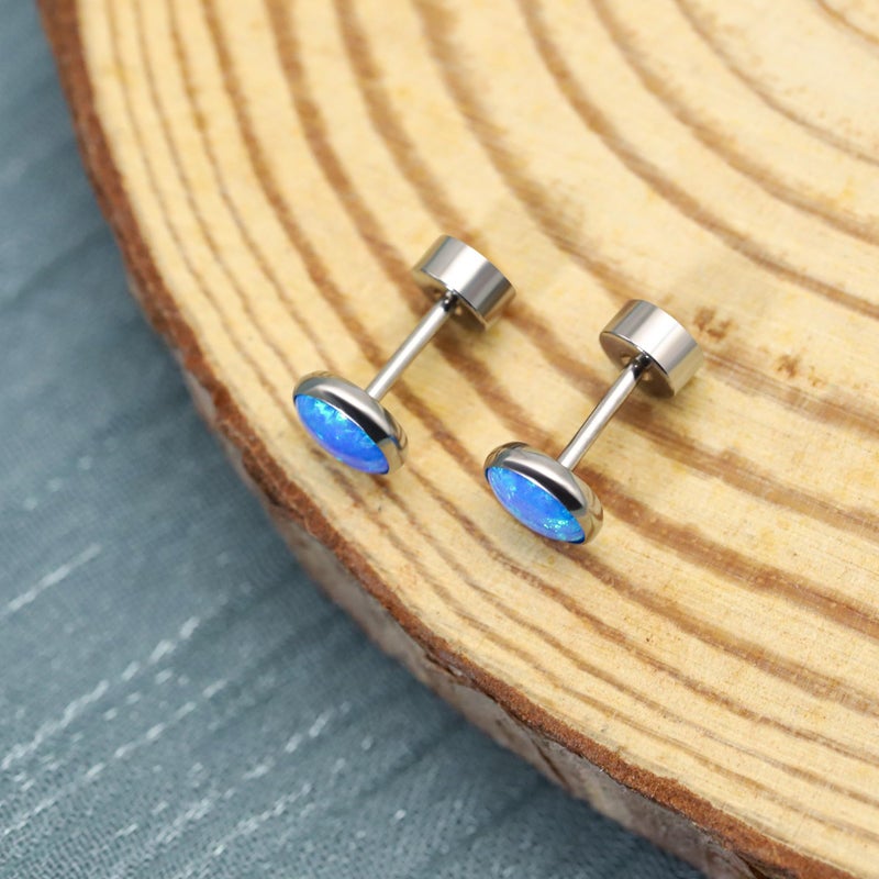 ZDE Titanium Flatback Earrings for Women Opal Blue Pacific Stud Earrings Flat Back Women Earrings Hypoallergenic Cartilage Flatback Earring Tragus Helix Tragus Conch Piercing 3mm - Image 4