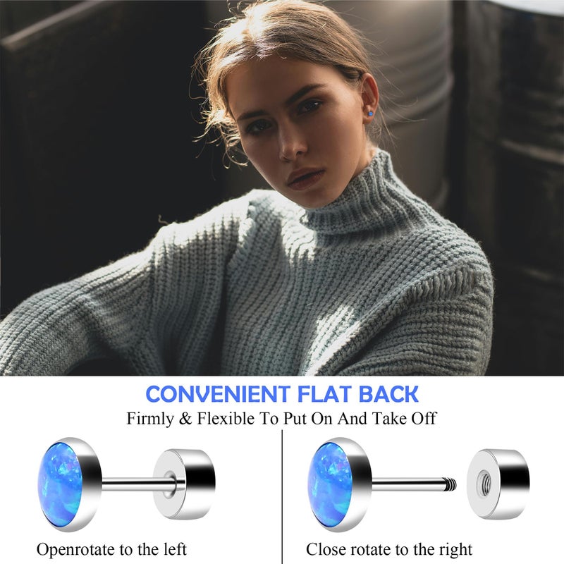 ZDE Titanium Flatback Earrings for Women Opal Blue Pacific Stud Earrings Flat Back Women Earrings Hypoallergenic Cartilage Flatback Earring Tragus Helix Tragus Conch Piercing 3mm - Image 3