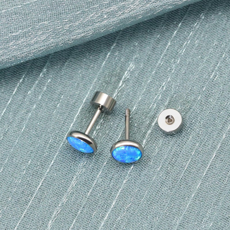 ZDE Titanium Flatback Earrings for Women Opal Blue Pacific Stud Earrings Flat Back Women Earrings Hypoallergenic Cartilage Flatback Earring Tragus Helix Tragus Conch Piercing 3mm - Image 5