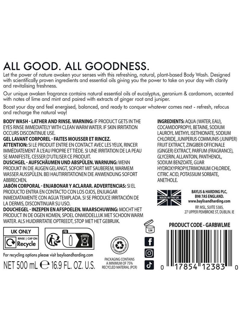 Baylis & Harding Goodness Awaken Lime, Mint & Eucalyptus Body Wash, 500ml | Energising Natural Shower Gel with Ginger Root & Juniper | Vegan & Refreshing Cleanse - Image 5