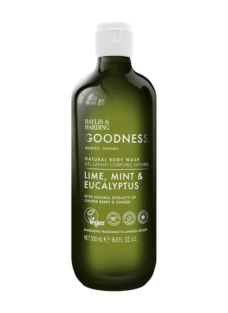 Baylis & Harding Goodness Awaken Lime, Mint & Eucalyptus Body Wash, 500ml | Energising Natural Shower Gel with Ginger Root & Juniper | Vegan & Refreshing Cleanse
