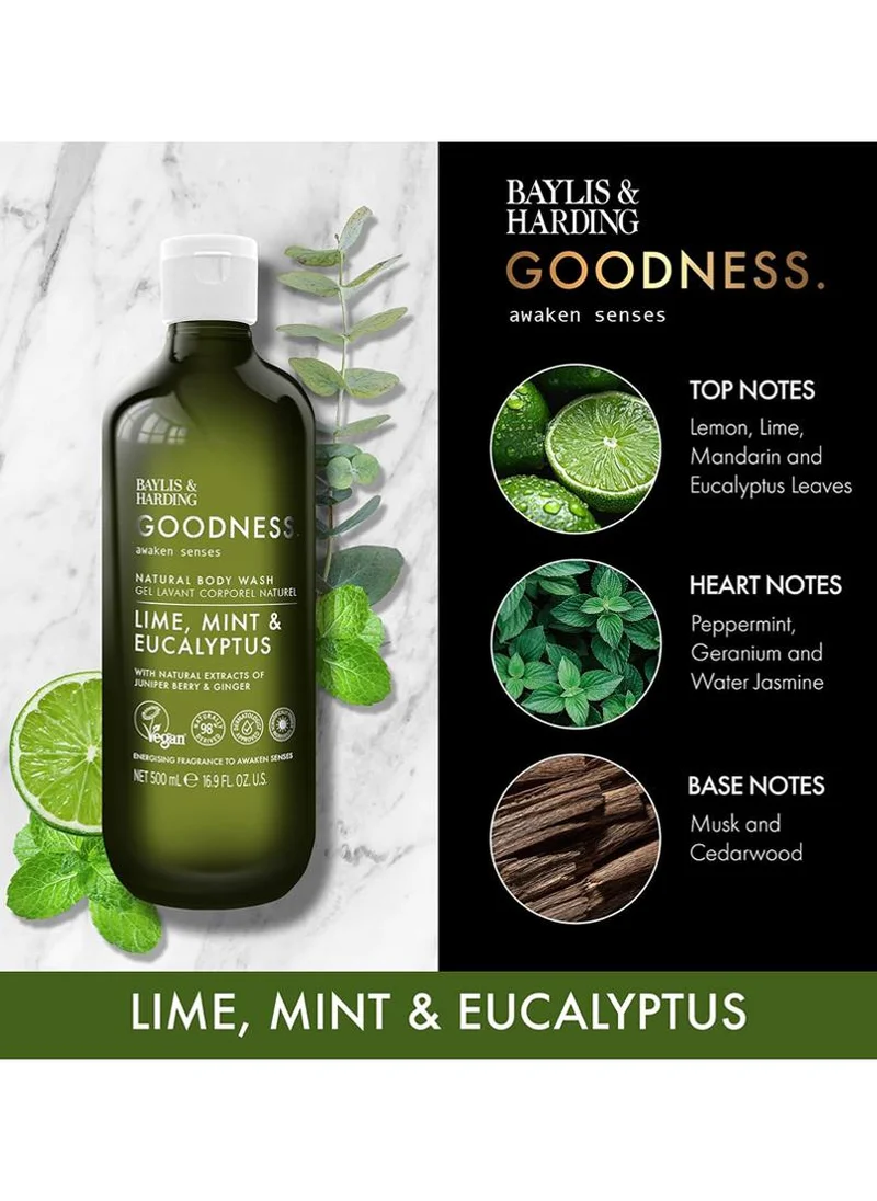 Baylis & Harding  Goodness Awaken Lime, Mint & Eucalyptus Body Wash, 500ml | Energising Natural Shower Gel with Ginger Root & Juniper | Vegan & Refreshing Cleanse  | Best Price UAE
