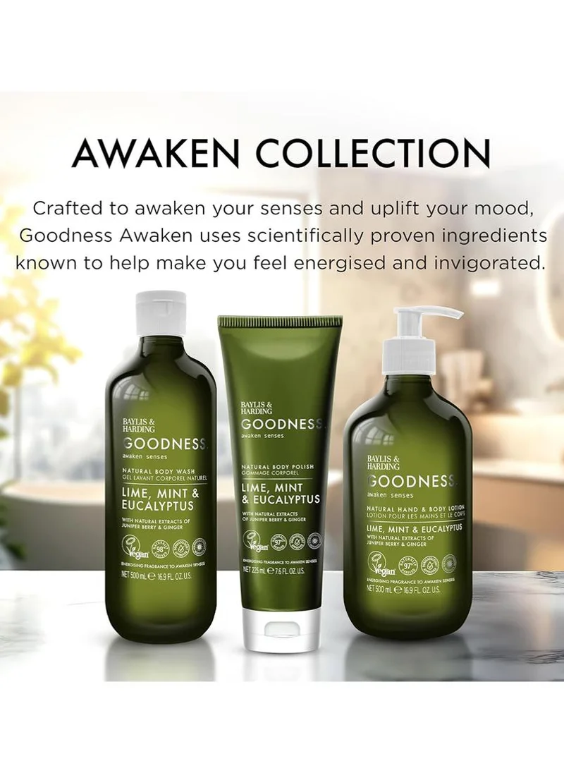Baylis & Harding  Goodness Awaken Lime, Mint & Eucalyptus Body Wash, 500ml | Energising Natural Shower Gel with Ginger Root & Juniper | Vegan & Refreshing Cleanse  | Best Price UAE