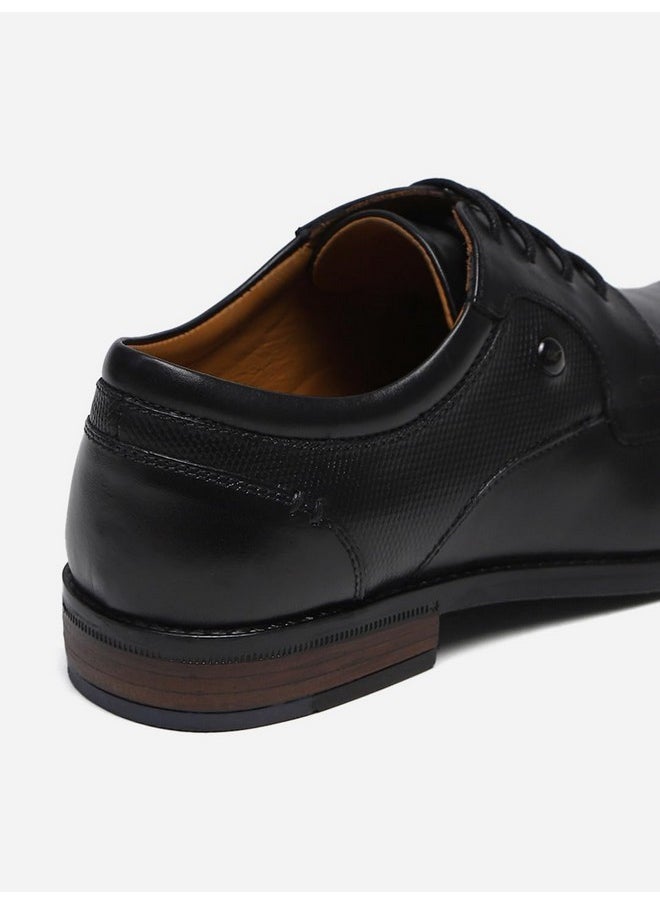 Monte Carlo - Monte Carlo Mens Black Solid Lace Up Genuine Leather Derby Shoes (201802FW-1-7) - Image 1