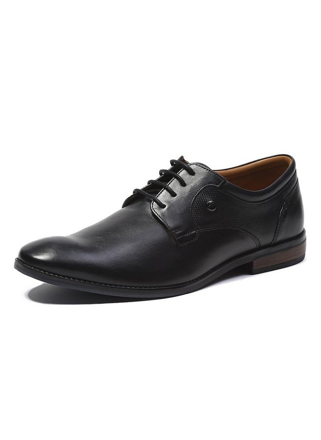 Monte Carlo - Monte Carlo Mens Black Solid Lace Up Genuine Leather Derby Shoes (201802FW-1-7) - Image 1