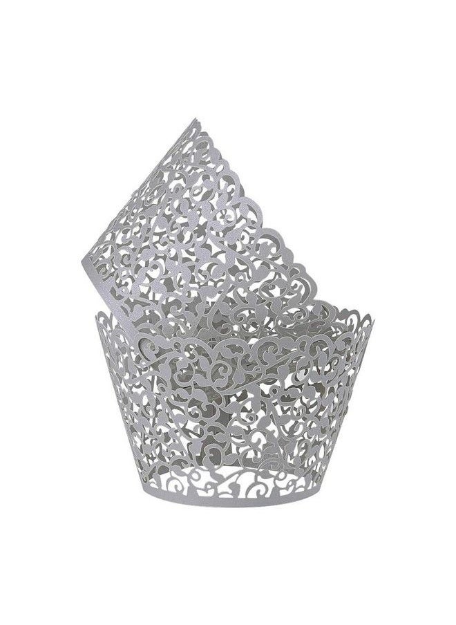 Benbilry - 50 Pcs Cupcake Wrappers Artistic Bake Cake Paper Cups Laser Cut For Wedding Party Birthday Decoration (Grey) - Image 1
