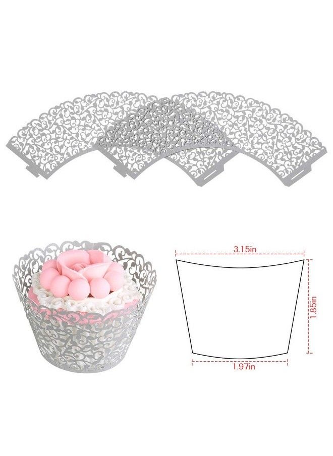 Benbilry - 50 Pcs Cupcake Wrappers Artistic Bake Cake Paper Cups Laser Cut For Wedding Party Birthday Decoration (Grey) - Image 1