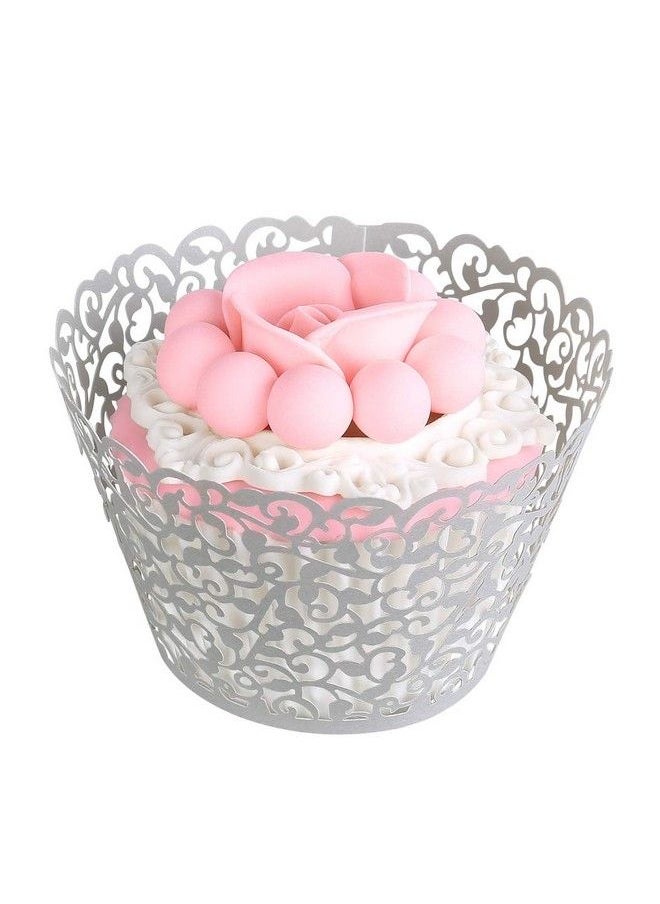 Benbilry - 50 Pcs Cupcake Wrappers Artistic Bake Cake Paper Cups Laser Cut For Wedding Party Birthday Decoration (Grey) - Image 1
