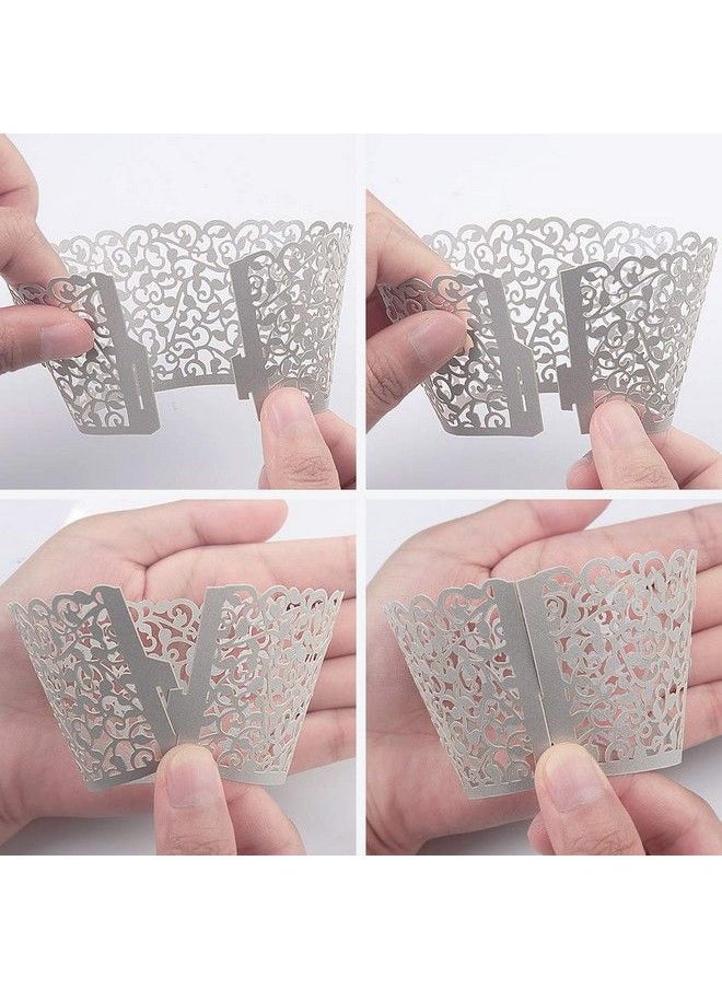 Benbilry - 50 Pcs Cupcake Wrappers Artistic Bake Cake Paper Cups Laser Cut For Wedding Party Birthday Decoration (Grey) - Image 1