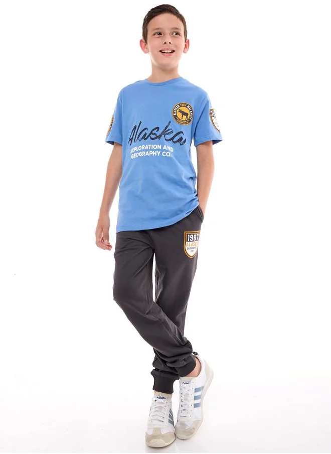 victor and jane Embroidered Patch Printed T-Shirt & Joggers Set by Styli