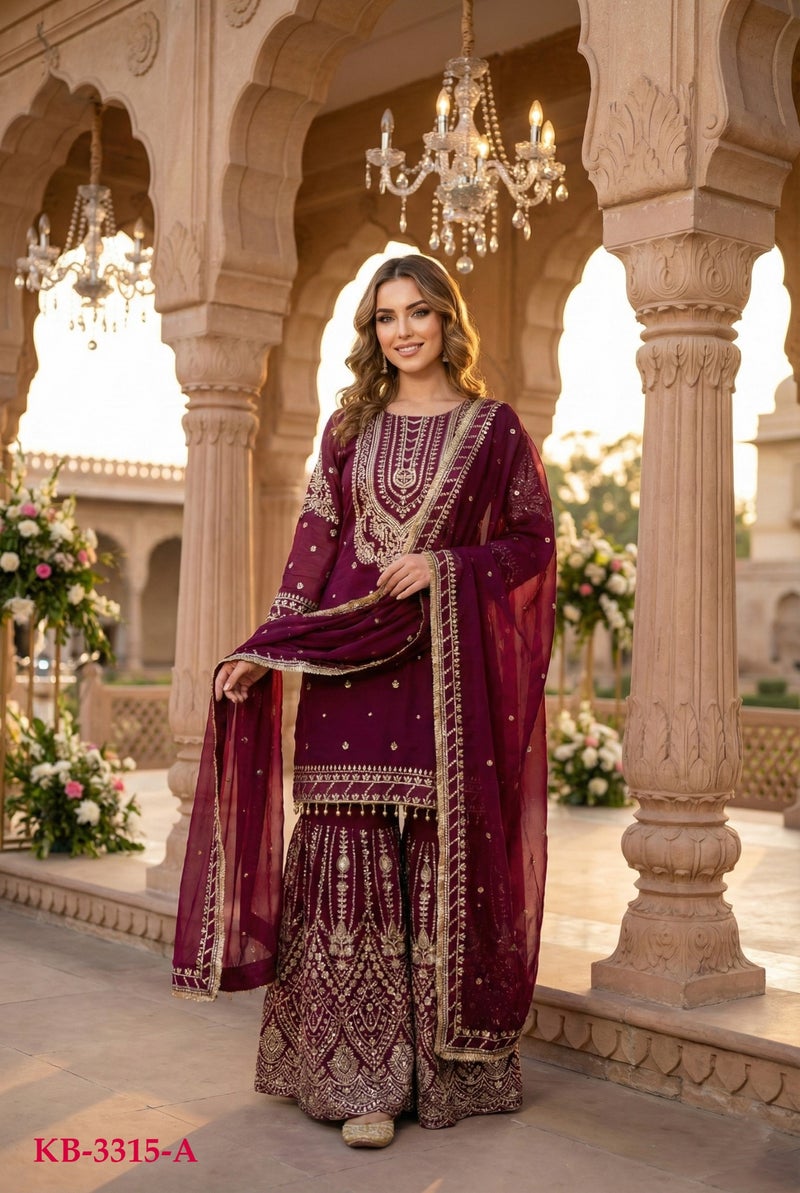ANAITA Maroon Georgette Stitched Suit With Embroidery & Sequence Work - Image 2